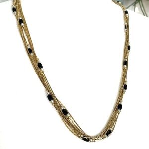 Vintage Multi Strand Gold Tone Pearls and Black Beads